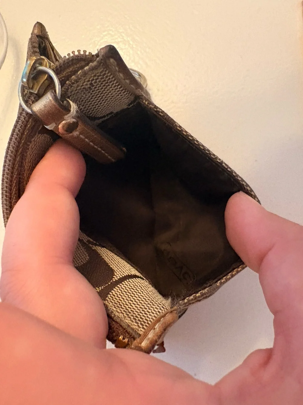Coach Brown Signature Canvas Zip Key Pouch